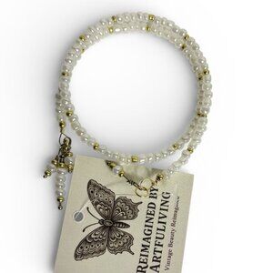 Reimagined Faux Pearl Glass Bead Bracelet Gold Tone New